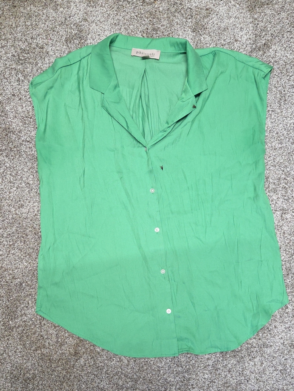 Philosophy Bright Green Cap-Sleeve Button-Down Blouse Womens Size Large